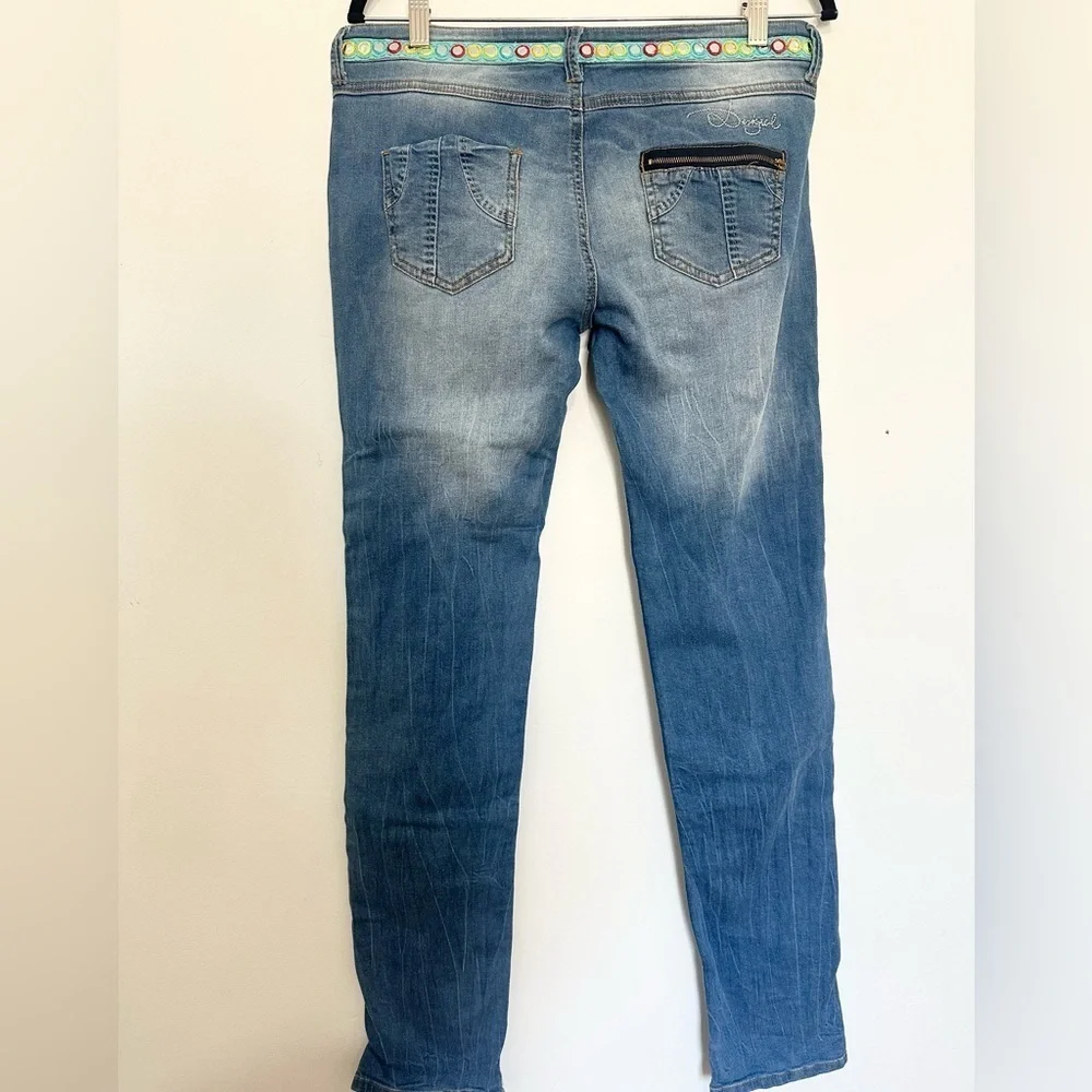 Desigual women's Ethnic stretch jeans floral Y2K 2000 embroidery boho hippie